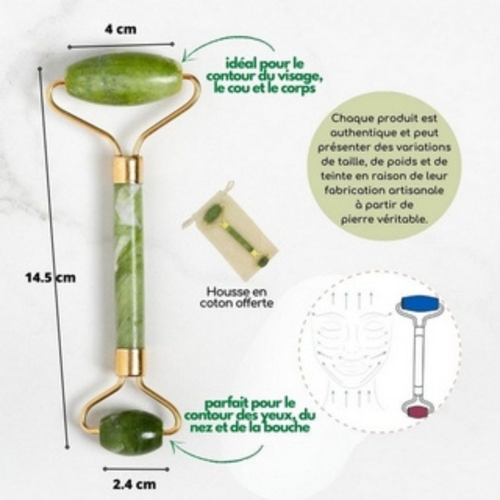 Masseur visage en pierre de jade-VERT + HOUSSE