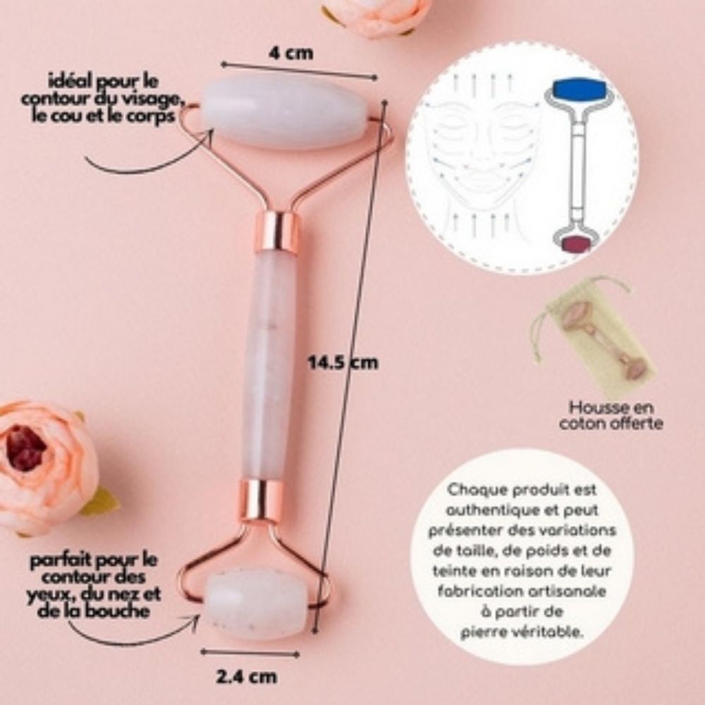 Masseur visage en pierre en Quartz Rose + HOUSSE