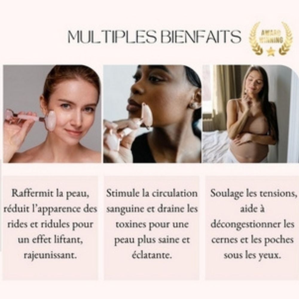 Masseur visage en pierre en Quartz Rose + HOUSSE