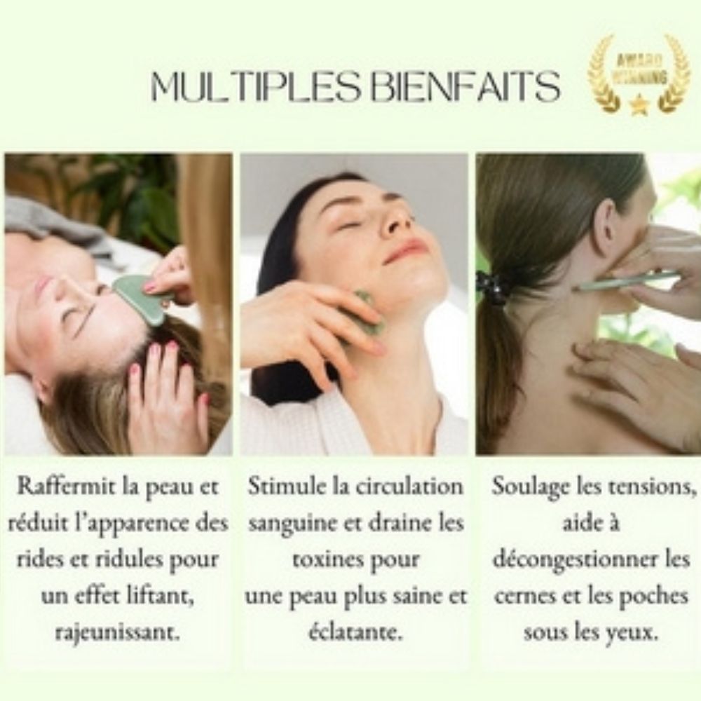 Gua Sha en pierre de jade vert + housse