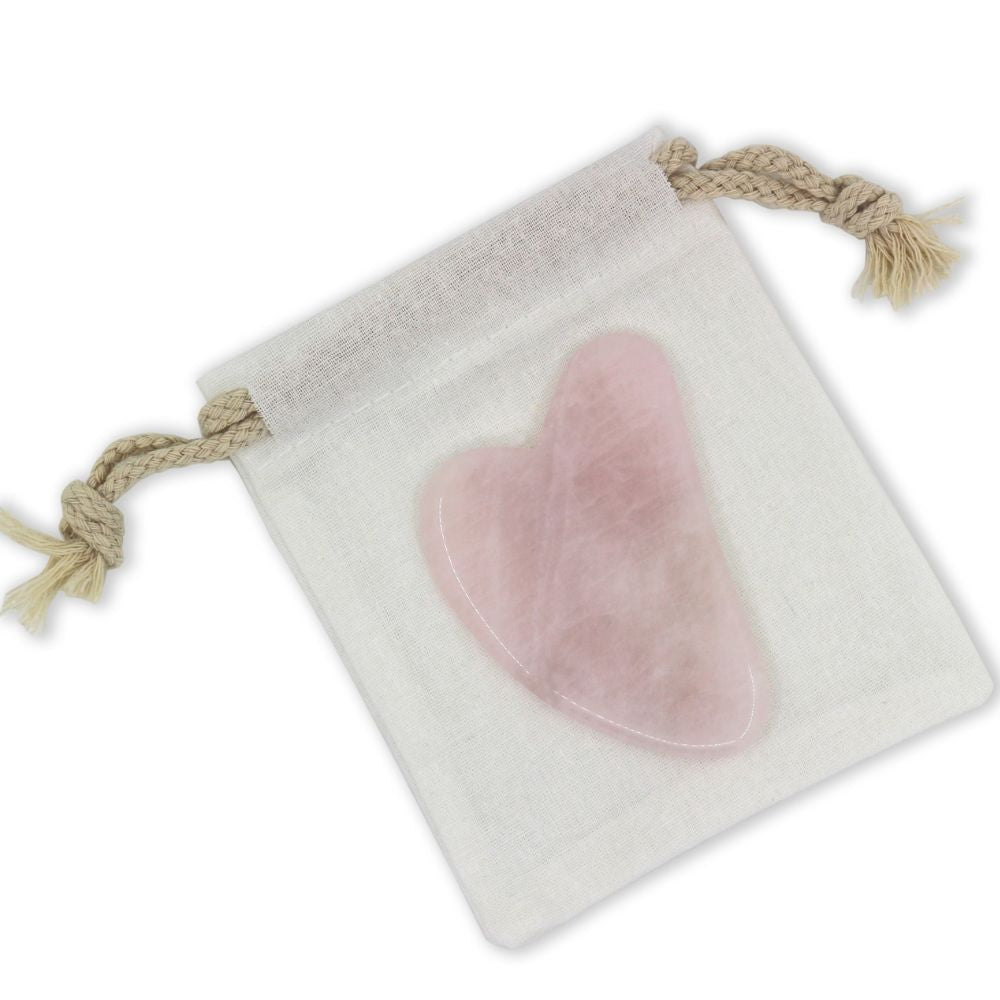 Gua Sha en pierre quartz rose + housse