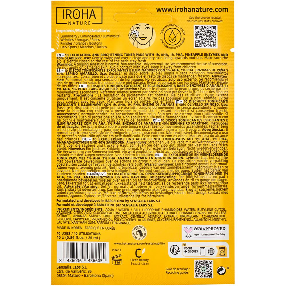 Disques coton pré-imprégnés tonique exfoliant x10