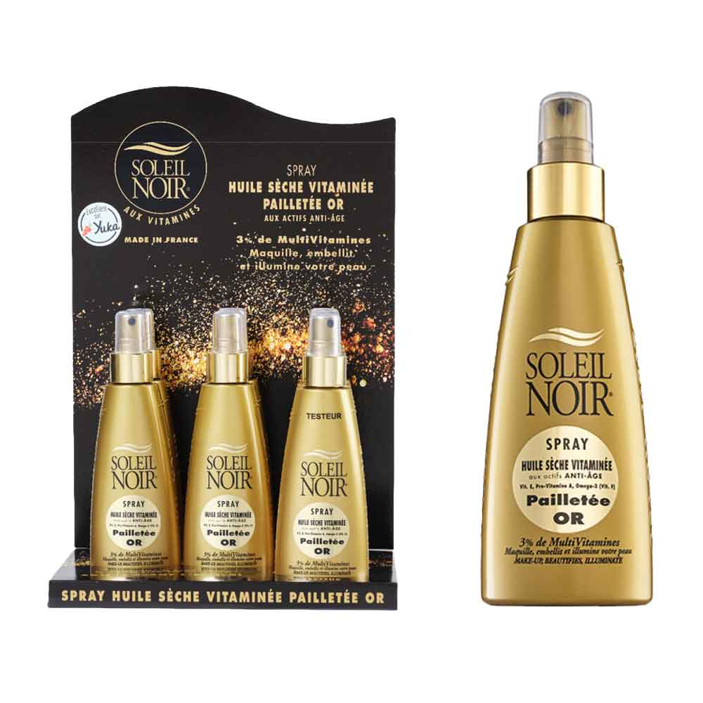 Présentoir pour 6 Spray Huile sèche Pailletée Or + 1 Spray Offert