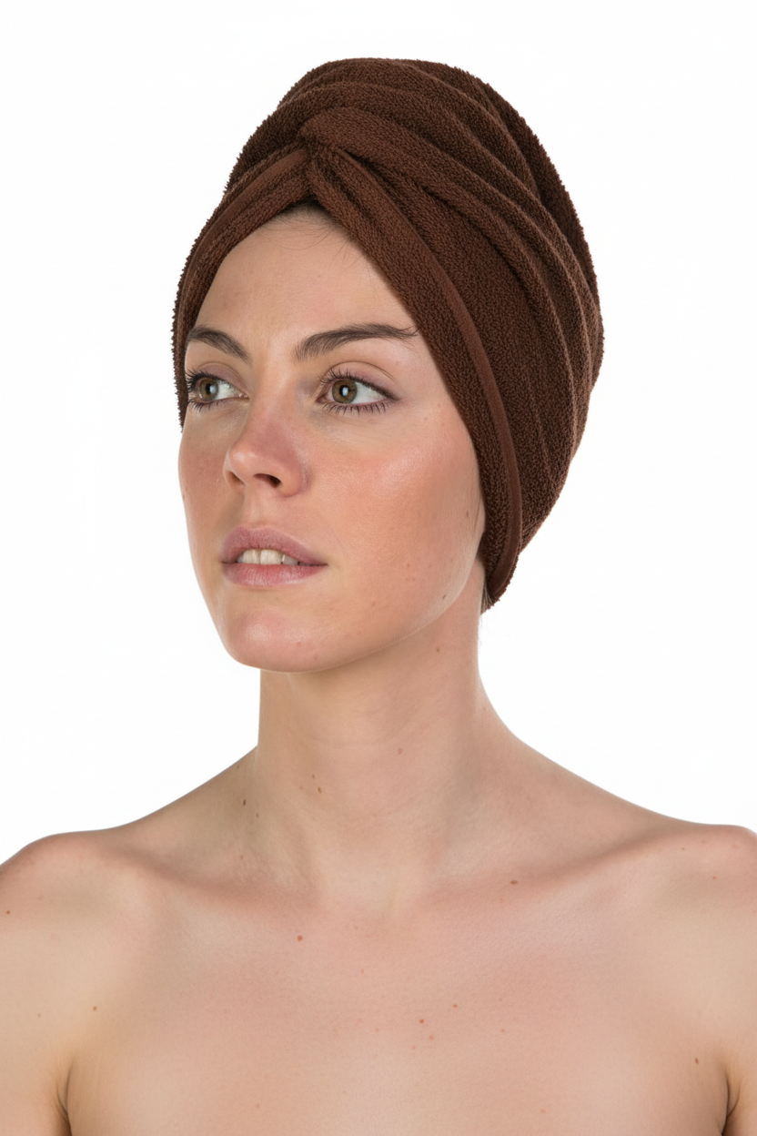 Bonnet Turban Éponge avec Nœud CHOCOLAT