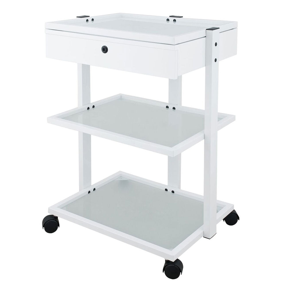 Guéridon 3 plateaux verre + 1 tiroir