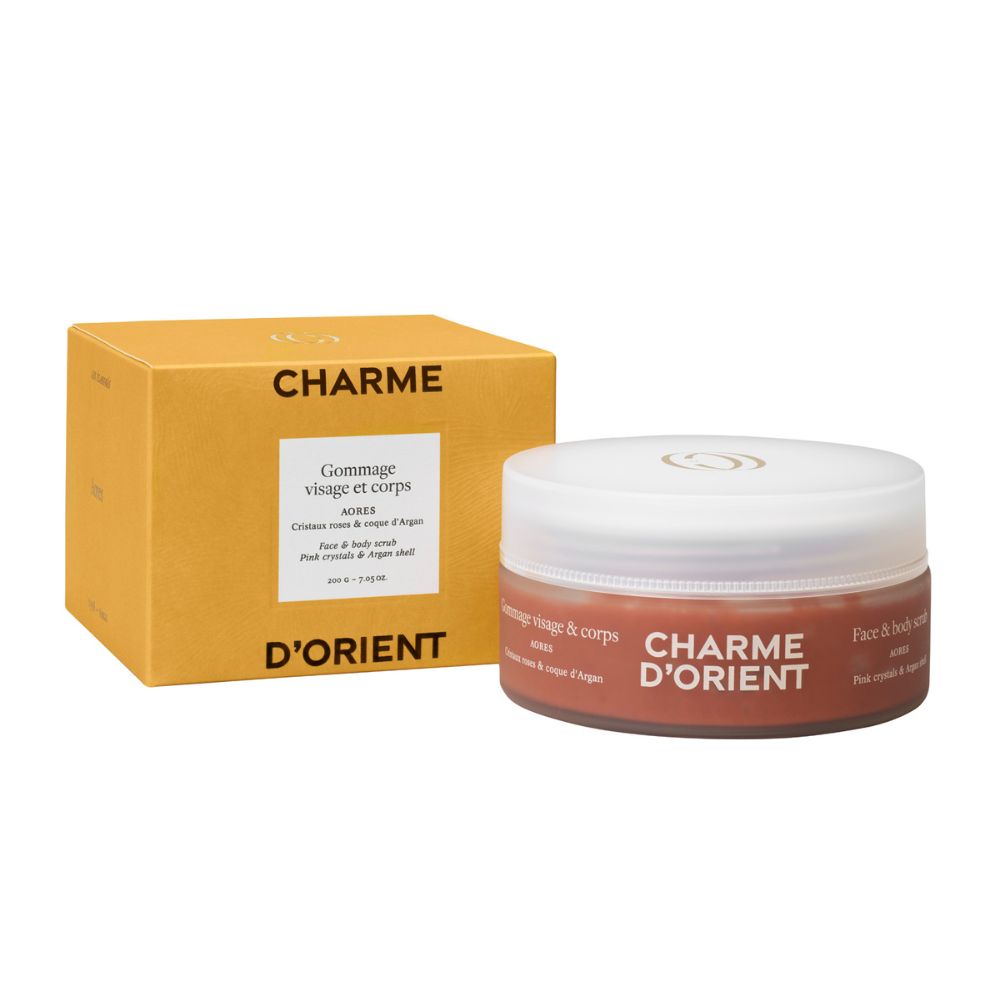 Gommage aores aux cristaux roses et coque d'argan revente