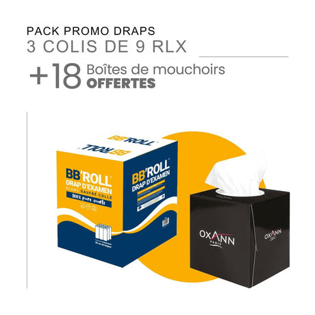 Pack 3 colis draps gaufrés + 18 boites mouchoirs offerts