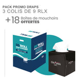 Pack 3 colis draps gaufrés + 18 boites mouchoirs offerts