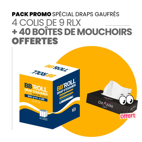 Pack 4 colis draps gaufrés + 40 boites mouchoirs offerts