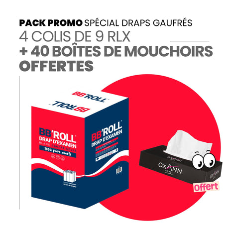 Pack 4 colis draps gaufrés + 40 boites mouchoirs offerts