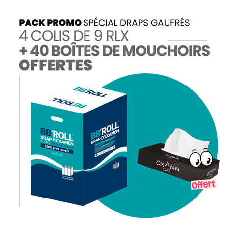 Pack 4 colis draps gaufrés + 40 boites mouchoirs offerts