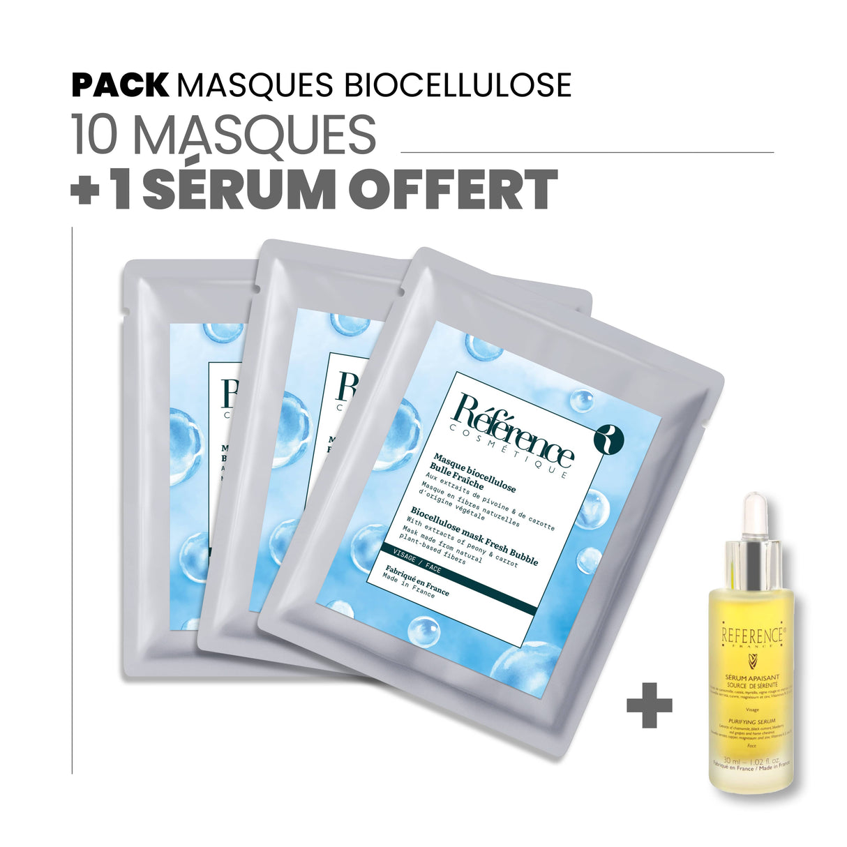 Pack masques bio cellulose + 1 sérum Offert